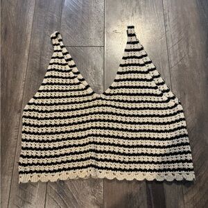 O'Neill Black and Cream Crochet Top